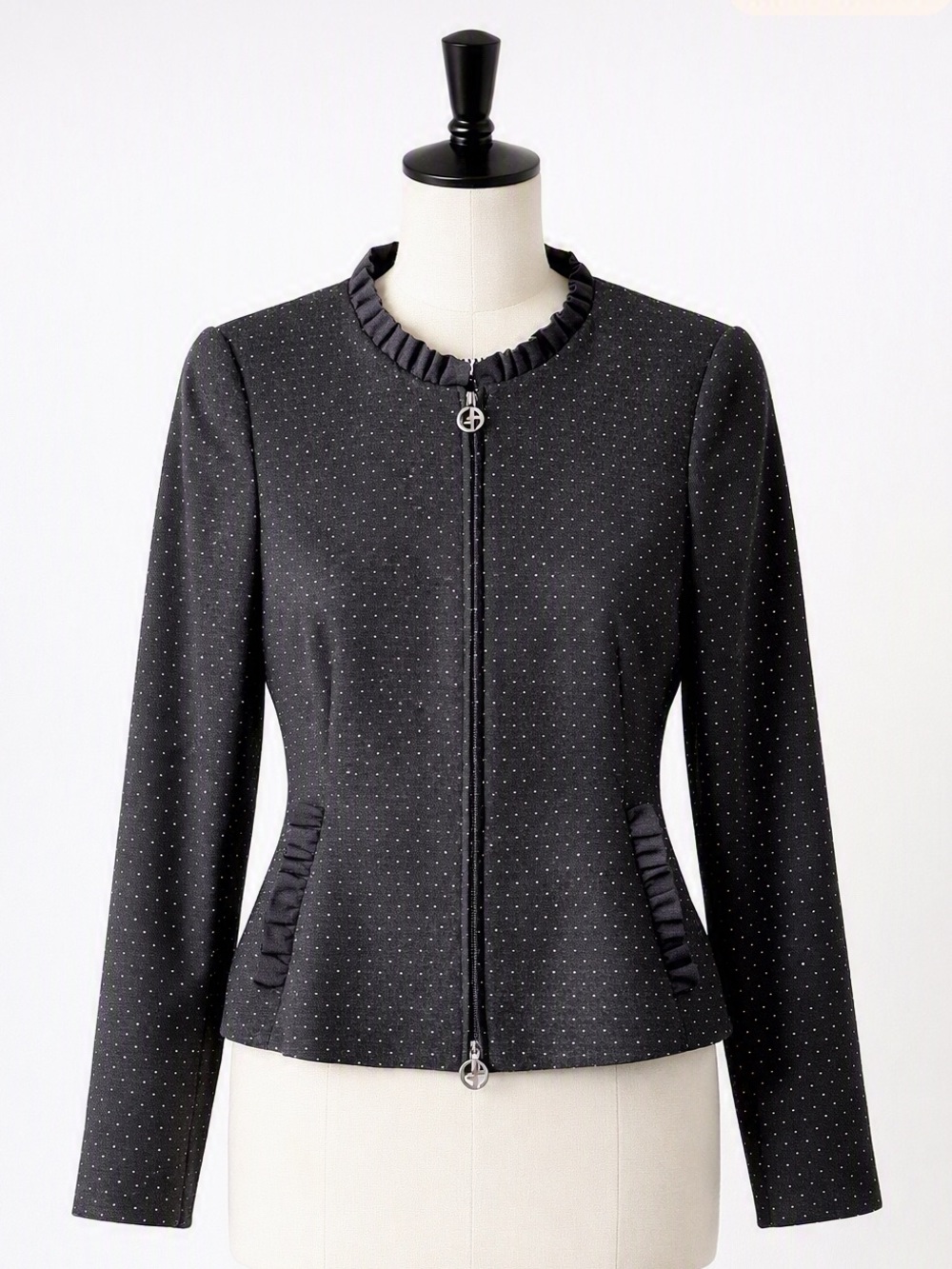 Vintage Giorgio Armani Borgo 21 Line Charcoal Polka Dots Pure Wool Blazer Jacket